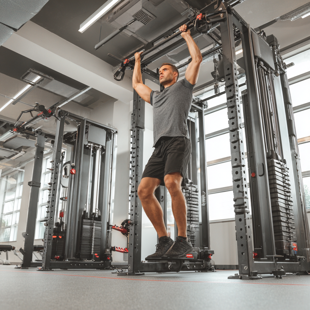 Атлетична людина виконує функціональні вправи в сучасному фітнес-залі з професійним обладнанням